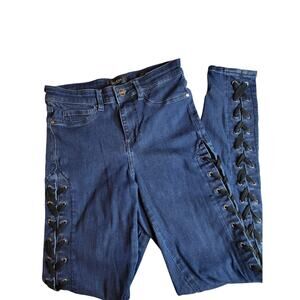 Guess Skinny High 26 Jeans Lace Up Dark Denim Black
